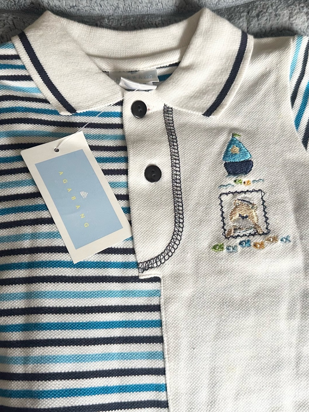 Moschino White & Blue Striped Polo One-Piece